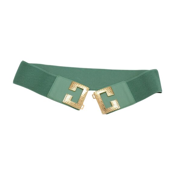 New Women Mint Blue Green Color Elastic Fashion Belt Gold Metal C Buckle S M - Picture 6 of 17